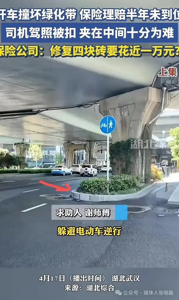 如何看待男子开车撞坏绿化带4块砖,被市政工程有限公司要求赔偿近一万元？